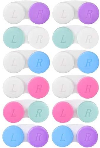 KISEER 12 Pack Colorful Contact Lens Case Bulk Box Holder Container Soak Storage Kit, 6 Color LId