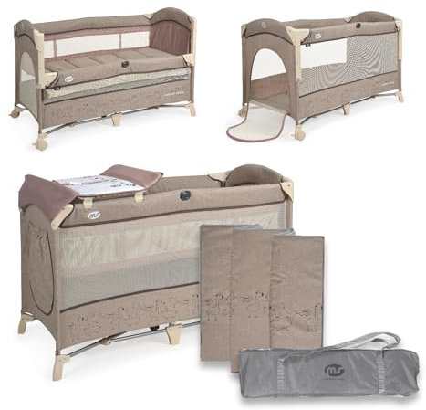 Innovaciones MS 630404 - Cuna De Viaje Y Cuna Colecho - 2 En 1- Dos Alturas, Cambiador Y Mosquitera De Serie, Plegable Y Transportable, Unisex, Beige
