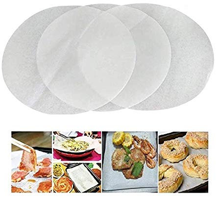 Lot de 100 feuilles de papier sulfurisé rondes anti-adhésives de 24 cm - Résistantes à la graisse - Pour grill, cuisine, vapeur, friteuses à air (24 cm)