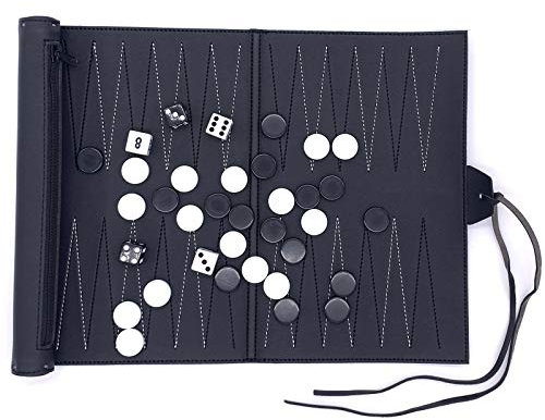 Reise-Backgammon-Set – PU-Leder Backgammon-Sets – aufrollbares Reise-Backgammon-Spiel – taktische Brettspiel-Ideen (PU-Leder)