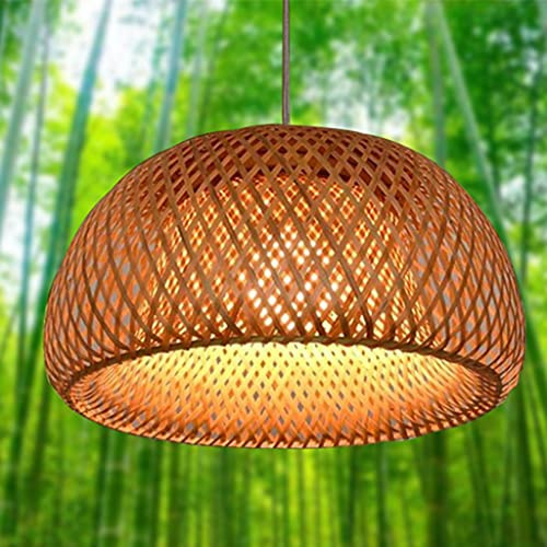 HYQJUNE Pendelleuchte Landhausstil Hängeleuchten Vintage Rattan Gewebte E27 Kronleuchter Bambus Lampenschirm Höhenverstellbare Hängelampe Restaurant Schlafzimmer Wohnzimmer Café Deckenleuchte,30cm