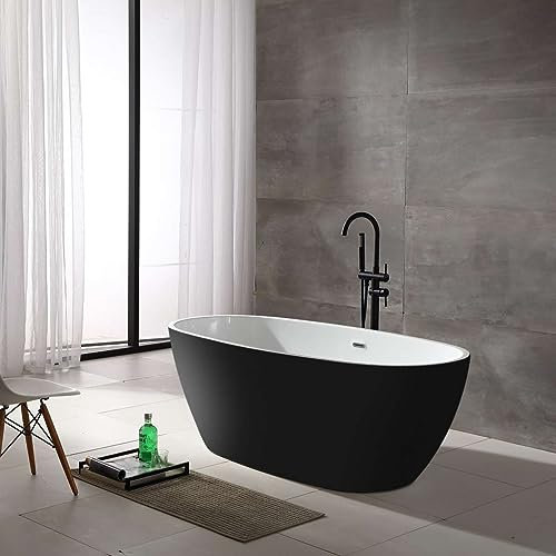 Freistehende Design Badewanne MANHATTEN, Maße: 170 x 80,6 x 60 cm, Acrylwanne Modern, Elegante Form, Schwarz