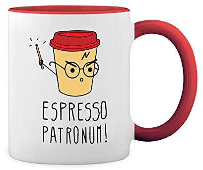 Espresso Patronum Potter Bianco tazza di caffè con Red Rim & Handle Mug