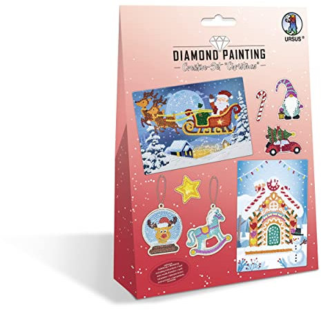Ursus 43510007 - Diamond Painting Creative Set Christmas, Bastel-Set für Kinder zum kreativen Gestalten von Bildern, Anhängern und Stickern mit Diamanten