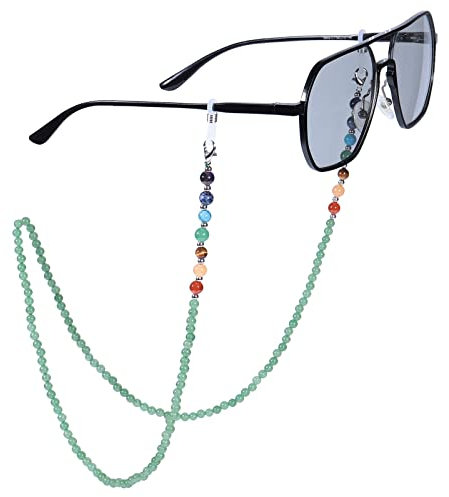 KYEYGWO Grüner Aventurin 7 Chakren Stein Perlen Brillenkette für Damen und Herren, Reiki Kristall Brillenband Edelstein Brillenkordel Mode Kette Brillenschnur für Sonnenbrillen, Myopiebrille