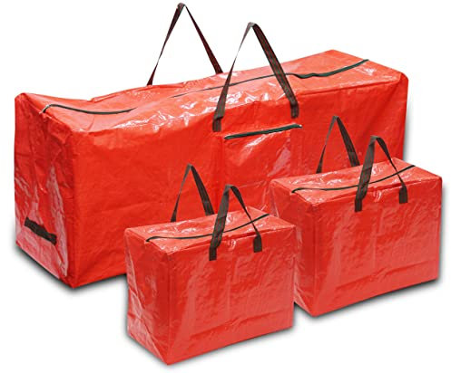 DIVCHI Large Christmas Tree 3Pcs Storage Bag Green - Holiday Artificial Disassembled Trees with Durable Reinforced Handles & Zipper - Waterproof Material Protects from Dust, Moisture & Insect (Red)