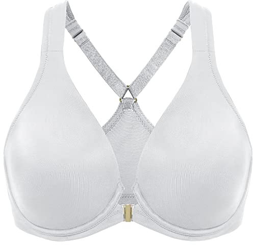 DELIMIRA Damen Vorderverschluss Racerback BH Grosse Grössen Bügel BHS Tiefer Ausschnitt Ungefüttert Vollschalen French Grey 80E