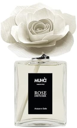 MUHA' | Duftdiffusor für Räume Rosa Diffuser, Duft Acqua e Sale, Raumduftdiffusor mit Rose aus Birkenholz, 200 ml Format.