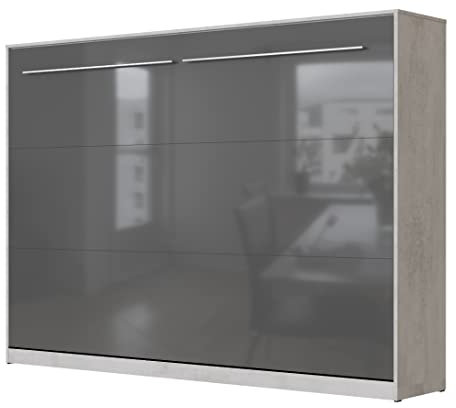 SMARTBett Schrankbett Standard 90x200 120x200 140x200 160x200 Bettschrank Wandbett Beton/Anthrazit Hochglanz 140 Horizontal