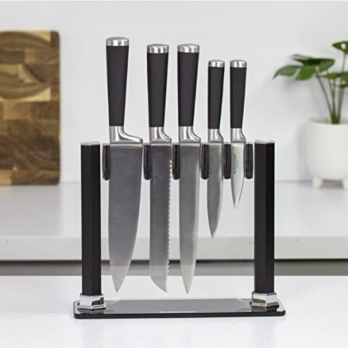 Blackmoor 69059 5-Piece Knife Set with Clear Stand/Hardened High-Grade Stainless-Steel Knives with Ergonomic Handles/Edge Retention Functionality/Modern & Stylish Kitchen Accessories