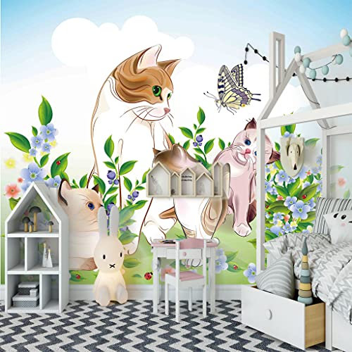 ZAPVI Papier peint Tapisserie Murales Jardin & Chats Taille:L350CMxH256CM Panoramique 3D Minimaliste TV Fond D'écran Intissé Chambre Salon Decoration