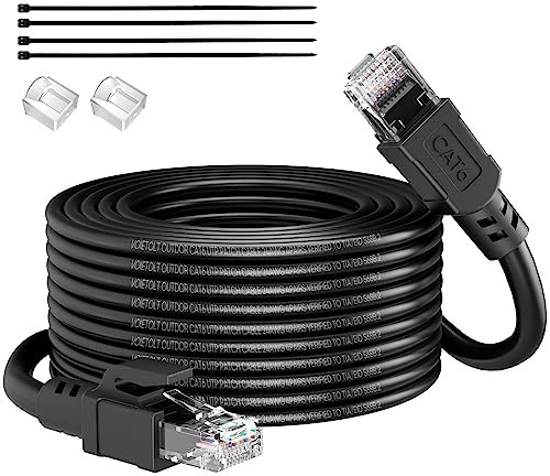 VOIETOLT Cable Ethernet Cat 6 Exterior 30metros, Cubierta Impermeable para Entierro Directo LLDPE con Protección UV - 24AWG Cable LAN Gigabit Alta Velocidad 10Gbps - CCA, UTP con 20 Ataduras