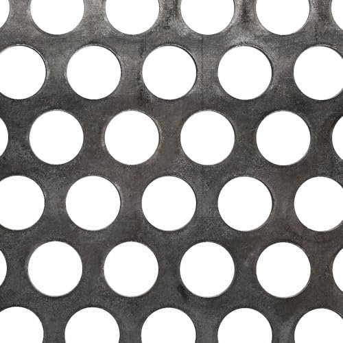 The Mesh Company Mild Steel Perforated Sheet Metal Round & Square Hole | 500 x 500mm (50 x 50cm) Panels Hole Metal Mesh Sheet Plate (20mm Round 28mm x 2mm)