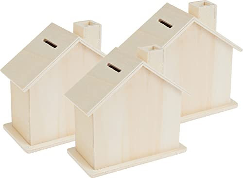 VBS 3er-Pack Spardose Haus Sperrholz 10,5x10,5,5cm Sparschwein Sparbüchse Sparen