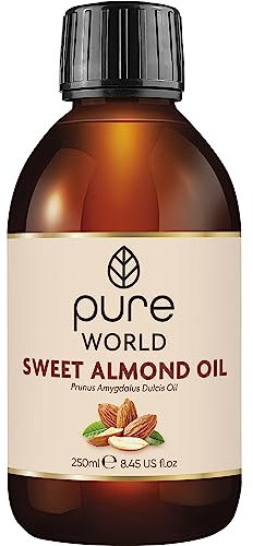Pure World Natural Almond Oil 250ML, 100% Pure and Undiluted. Cold & Freshly Pressed Premium Quality Almond oil – Message, Skin, Nails, Body and Face, Vegan.