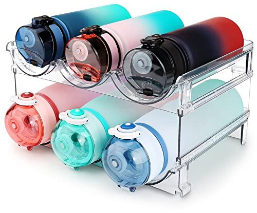 spospo Water Bottle Organizer for Cabinet, Water Bottle Storage Organizer, 2 Packs Water Bottle Storage Rack, Water Bottle Holder for Cabinet, Stackable Water Bottle Storage Rack