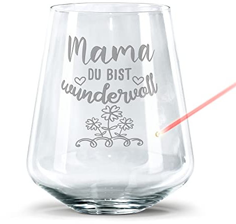 PR Print Royal Trinkglas mit Gravur - Du bist wundervoll - Geschenk für Mama, Trinkglas graviert, Geburtstagsgeschenk Mama, Glas mit Gravur | Individuelle Gravur, 400 ml