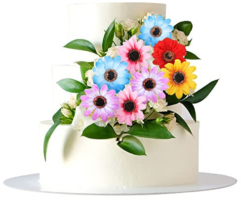 Gyufise 15Pcs Multicolor Sunflower Rose Flower Cake Decorations Sunflower Cake Toppers for Birthday Summer Sunflower Wedding Party Decorations Baby Shower Supplies