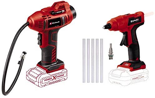 Einhell Compressore per auto a batteria CE-CC 18 Li-Solo Power X-Change & Pistola Incollatrice a Batteria TE-Cg 18 Li-Solo Power X-Change, Li-Ion, 18 V, Max. 170 °C
