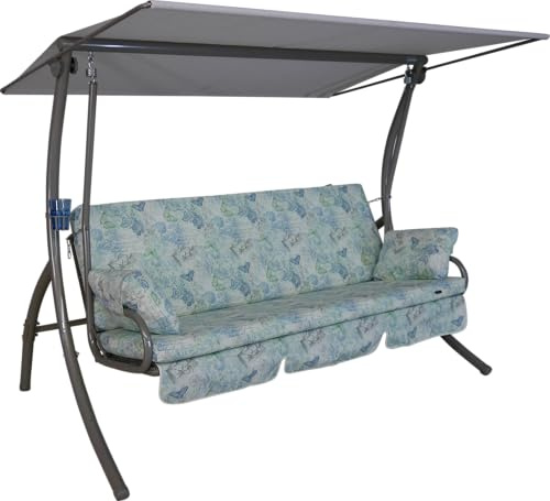 ANGERER Hollywoodschaukel Dream beige-blau-grün Schmetterling | Gartenschaukel Made in Germany, Schaukel zum Sitzen, Liegen und Entspannen, inklusive Bett-Funktion, einfache Montage