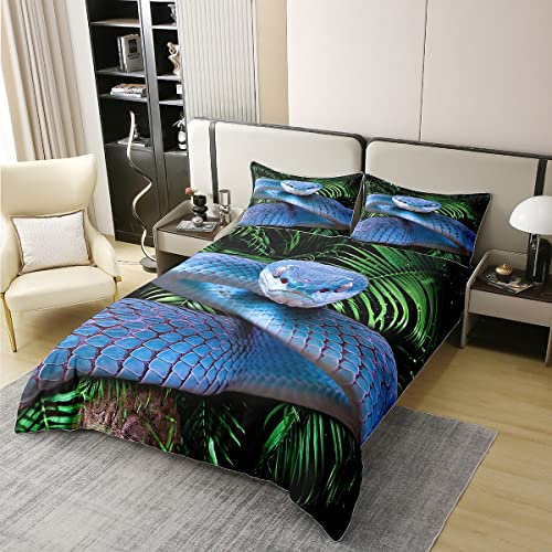 Erosebridal Schlangen-Bettbezug für King-Size-Betten, 100 % Baumwolle, 3D-Python-Bettbezug, Palmblatt-Bettwäsche-Set, Reptilien, tropisches Thema, Bettbezug für Kinder, Jungen, Mädchen, Teenager,