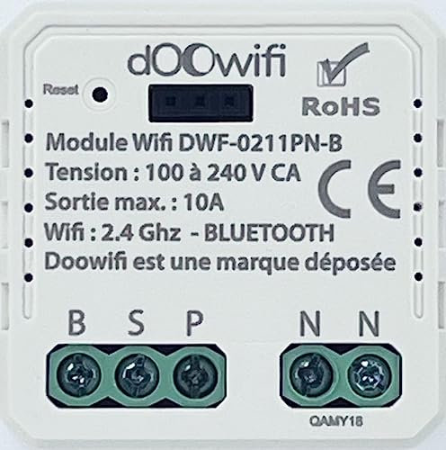 DOOWIFI DWF-0211PN-B : Nouveau Mini Module Interrupteur Bluetooth & WiFi. Sortie 230V-10A encastrable dans Une boîte d'encastrement Standard Compatible Smart Life, Tuya, Konks, Nedis, ...