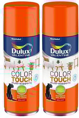 Dulux Valentine Peinture Intérieure et Extérieure Aérosol Color Touch - Brillant Mandarine 400 ml - Lot de 2