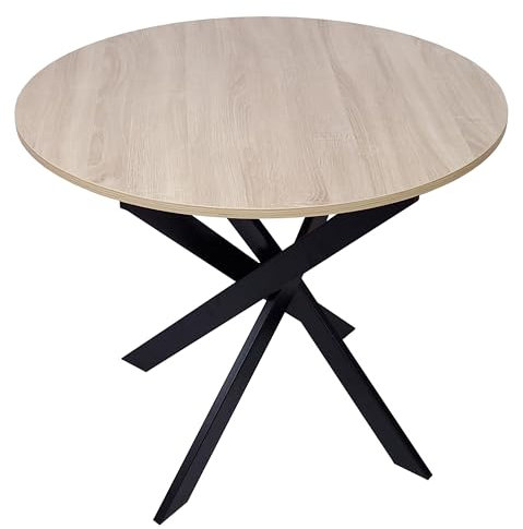 Skraut Home - Runder Fester Esstisch | Modell Zen | Wohnzimmer | 90x90x77 cm | Kapazität für 4 Personen | Widerstandsfähige Materialien (Eiche + Schwarze Beine, 90cm)