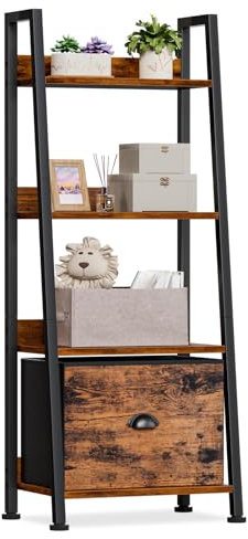 Furologee 4-Tier Ladder Bookshelf, Rustic Brown