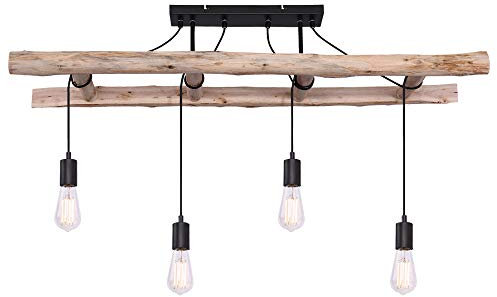Globo Retro Pendelleuchte Holzleuchte Vintage Hängelampe Holz Hängeleuchte im Leiter Design Holz Deckenlampe, 4x E27, LxBxH 115x30x80 cm