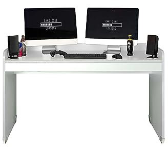 Kellon Gamingdesk weiß - Gamingschreibtisch Computertisch rollbar, Jugendzimmerschreibtisch 144 x 84,5 x72 cm