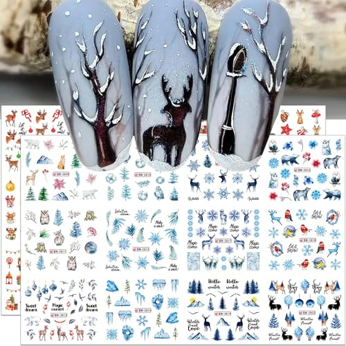 3D Nagelsticker Weihnachten Nagelaufkleber Selbstklebend Wasser Übertragung Nagel Sticker Weihnachtsbaum Schneeflocke Elch Pinguin Christmas Nail Art Winter Nageldesign Weihnachtssticker Nägel Zubehör