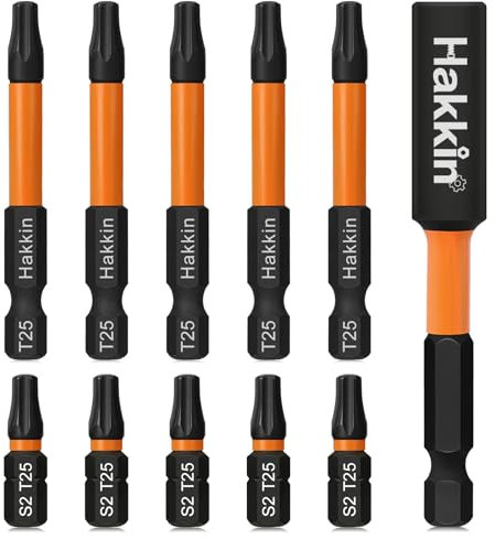 Hakkin 11pc T25 Torx Screwdriver Set - Tamper Proof Torx Bits, S2 Steel, 25mm-60mm Magnetic, 75mm Bit Extension