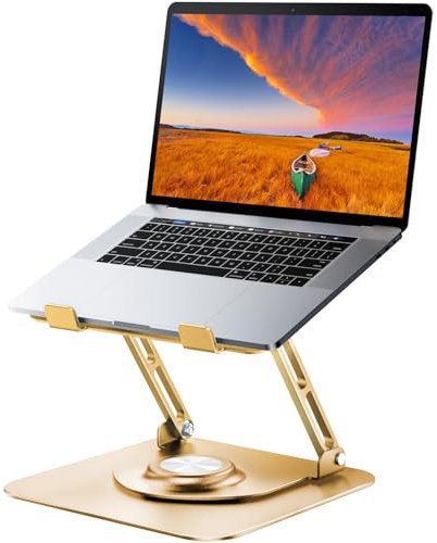 JOYEKY Laptop Stand for Desk, Adjustable Computer Stand with 360° Rotating Base, Ergonomic Laptop Riser for Collaborative Work, Foldable & Portable, Fits 10-16 Laptops