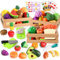 BunnyJOY Play Food Set for Kids, Toy Food Set for Kids Kitchen, Toy Kitchen Accessories, Cutting Fruits & Vegetables, Pretend Play Gift for Girls & Boys Ages 3-8