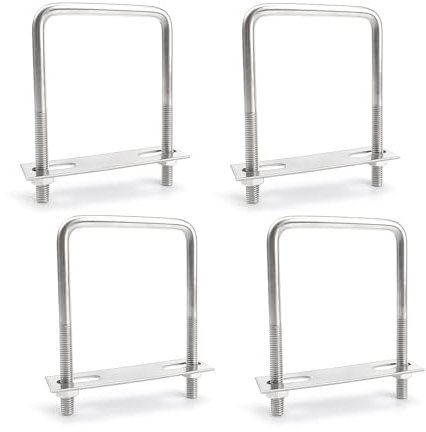 0XBIT 4 Piezas Pernos U M8, 70 X 110 mm Perno Cuadrado en U de Acero Inoxidable, Pernos Forma U M8, con 8 Tuercas y 4 Placas de Estructura, para Plomería, Instalación Solar Fija