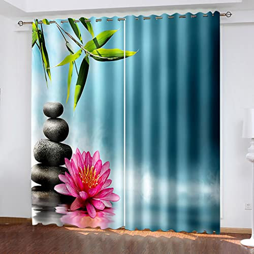 Vorhänge Wohnzimmer Blickdicht Gardinen Verdunkelungsvorhang Schlafzimmer Kinderzimmer Thermovorhang Fensterdekoration 3D Rote Blumen Kieselsteine Zen Muster Ösenschal 2Er Set H 264 X B 234 cm