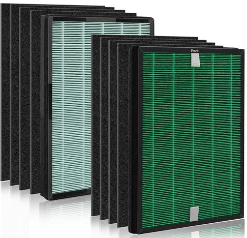 TOMORAL AP-1019C True HEPA Replacement Filter Compatible with Coway Airmega 150 Serie Air Purifiers, 2 Green True HEPA and 8 Active Carbon Filter, AP-1019C-FP, 2-Pack