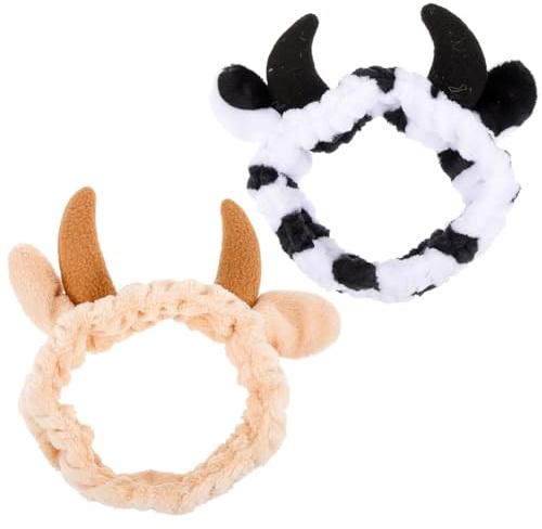 Healvian Niedliches Tierohr-Stirnband, Kuh-Stirnband, Spa, Make-up, Stirnband, Gesichtswäsche, Horn-Stirnband für Mädchen und Frauen, 2 Stück