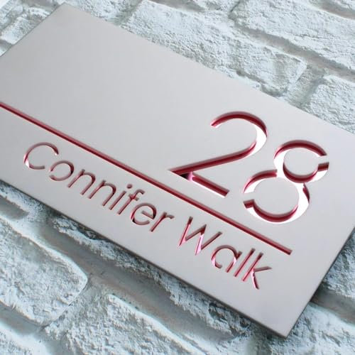 Letrero de número de casa exterior personalizado 3D flotante con número residencial para exteriores, dirección de calle, pared, habitación, nombre, puerta, letrero decorativo (plata + oro rosa)