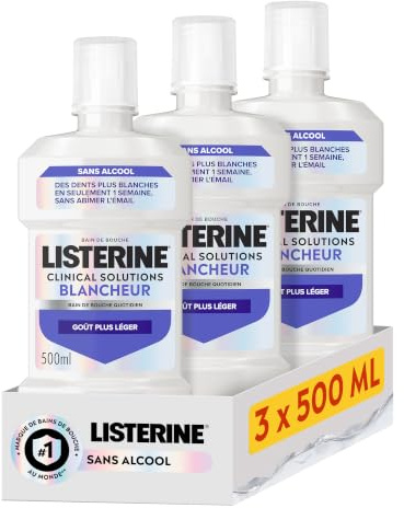Listerine Bain de bouche Soin Blancheur Goût Plus Léger, 3 x 500 ml