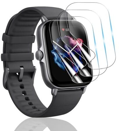 Bekiikoo 3 Stück Schutzfolie für Amazfit GTS 3/Amazfit GTS 4, [Nicht Panzer Schutz Glas], Klar HD Weich Hydrogel Folie, Blasenfreie, Kratzfest, 3D Full Cover Displayschutzfolie für Amazfit GTS 3/GTS 4