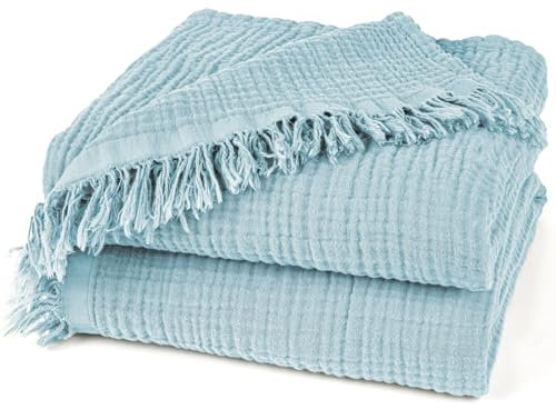 Pure Label Musselin Decke 130x170 cm - Oeko-Tex zertifizierte Kuscheldecke aus 100% Baumwolle | Musselin Wohn- & Kuscheldecke für Couch und Sofa in | 130 x 170 cm, Farbe der Decke Hellblau
