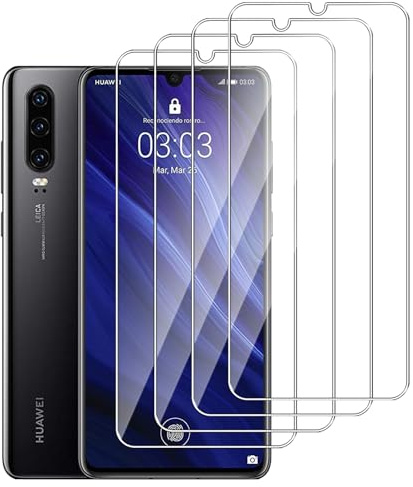 Dlxiks Protector de Pantalla para Huawei P30, Cristal templado Antiarañazos,Dureza 9H, fácil instalación, Sin Burbujas, Antiarañazos, HD Transparente, 4 Unidades