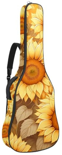 Gitarrentasche in voller Größe, 101,6 cm, 104,4 cm, 106,7 cm, Tragetasche für E-Bass, klassische Gitarre, Sonnenblumen- und Blättermuster, Mehrfarbig 04, 42.9x16.9x4.7 in, Lässiger Tagesrucksack