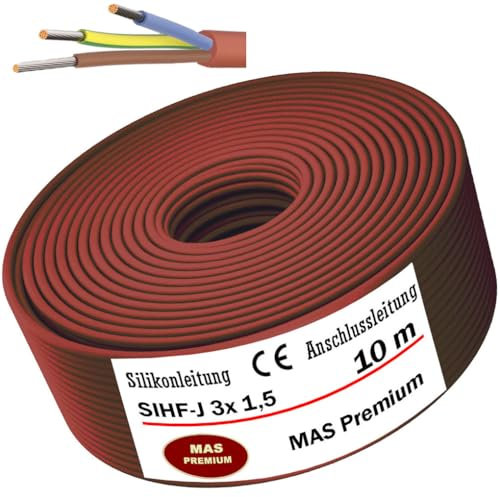 MAS Premium 5-250m Silikonkabel Anschlussleitung Silikonleitung Saunakabel SIHF-J 3x 0,75 1 1,5 2,5 4 6 fein drahtiger Flexibel für Geräte an denen hohe Temperatureinwirkungen (SIHF-J 3x 1,5, 10m)
