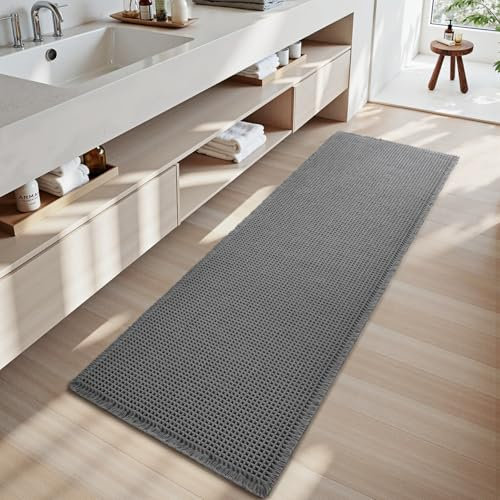 SIXHOME 40x60cm Dunkelgrau Badematte mit Waffelmuster super saugfähige rutschfeste Badematten Maschinenwaschbare Badezimmermatten mit Gummirückseite