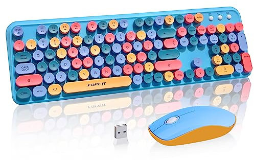 Ubxxziy 2.4GHz Wireless Keyboard and Mouse Set with Switch Button - Full-Size Keyboard - Compatible for Windows/Laptop/PC/Notebook/Smart TV and More - Blue Colorful