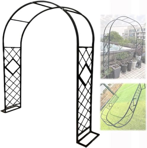 BODHIS Großer Pflanzenständer aus Metall mit Rosenbogen und Ablage für Kletterpflanzen, braune Gartenlaube, Pergola, Deko-Ständer für Pflanzen im Freien (Schwarz, 240 x 230 cm)