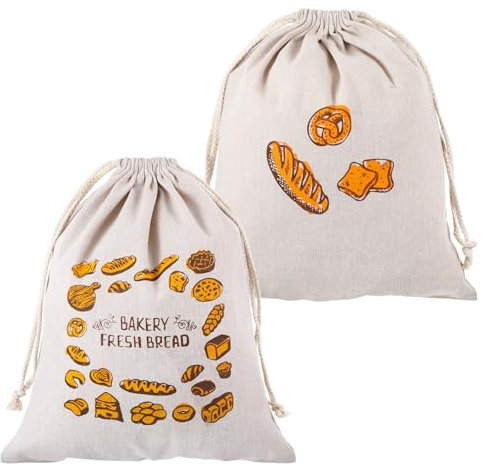 2 Pcs Bread Bags for Homemade Bread, 38cm X 31cm Reusable Breads Bags with Drawstring Closure for Sourdough Breads Storage